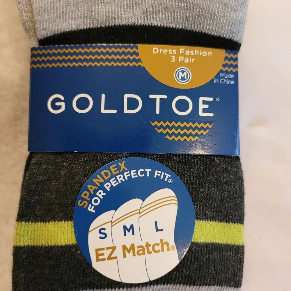 Gold Toe Youth EZ Match Dress Fashion Socks 6 Pair New With Tag Size Medium